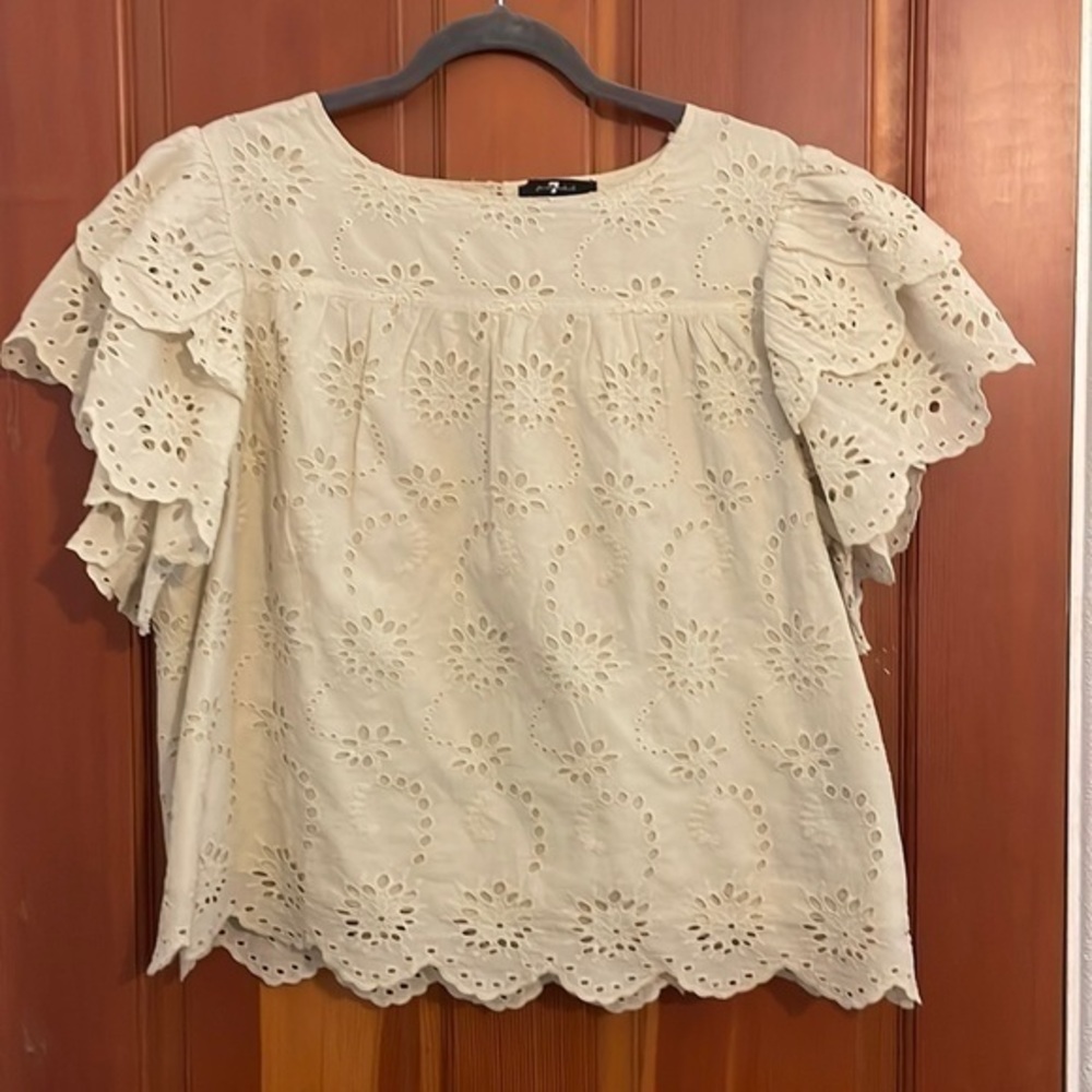 7 For All Mankind eyelet flutter sleeve blouse nwot